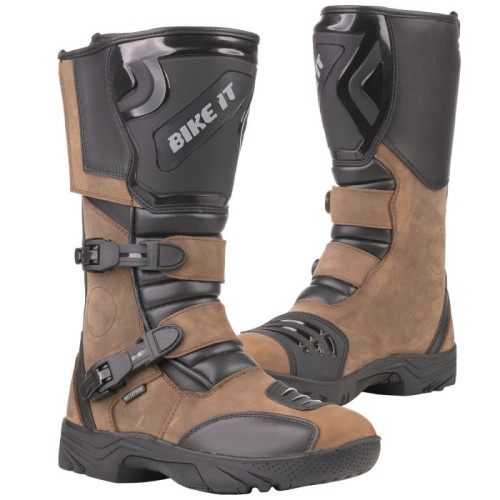 Bike It 'Triple-Black' Motorcycle Adventure Boots (Brown)-